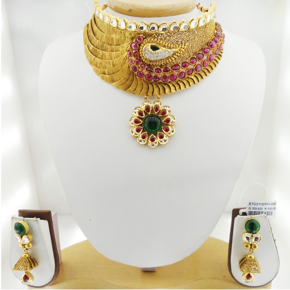 22KT Gold Antique Bridal Choker Set RHJ-2966 - Image 2