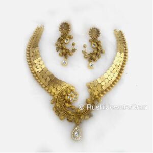22k Antique Gold Bridal Long Necklace and Earring Set