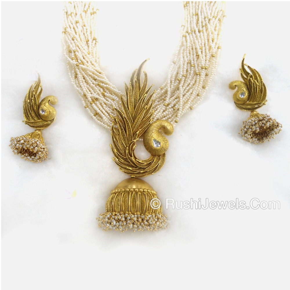 22Kt Antique Gold Long Necklace and Earring Set