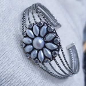 Pure Silver Antique Cut Stone Kada Bracelet