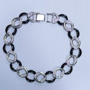 Silver With Black Ciramic Men Bracelet
