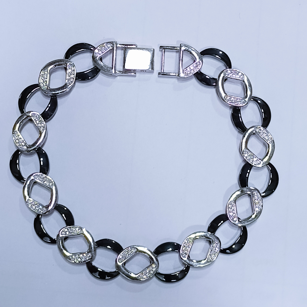 Silver With Black Ciramic Men Bracelet