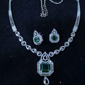New Design 92.5 Silver Cz Stone Nacklace With Earings