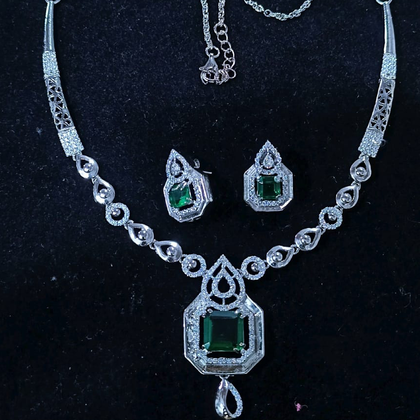 New Design 92.5 Silver Cz Stone Nacklace With Earings