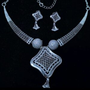 New Design 92.5 Silver Cz Stone Nacklace With Earings