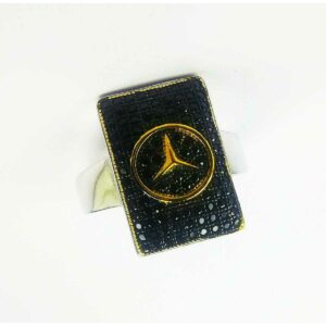 Fancy 925 Silver Gents Ring With Golden Mercedes