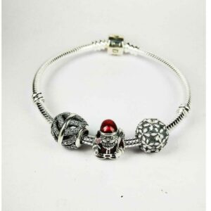 Fancy 925 Silver Ladies landora Kada Bracelet With Sants Clause