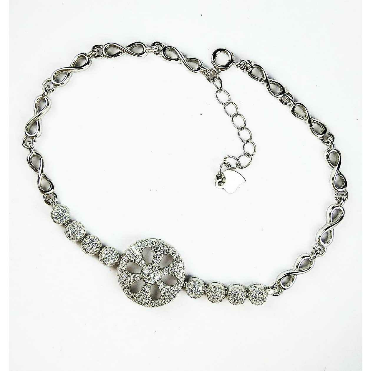 Fancy 925 Silver Ladies Bracelet With Flower
