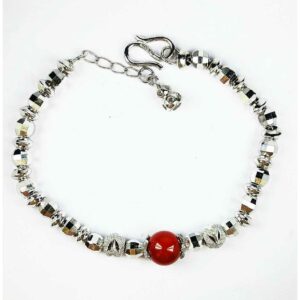 925 Silver Ladies Bracelet With Red Ball Stone