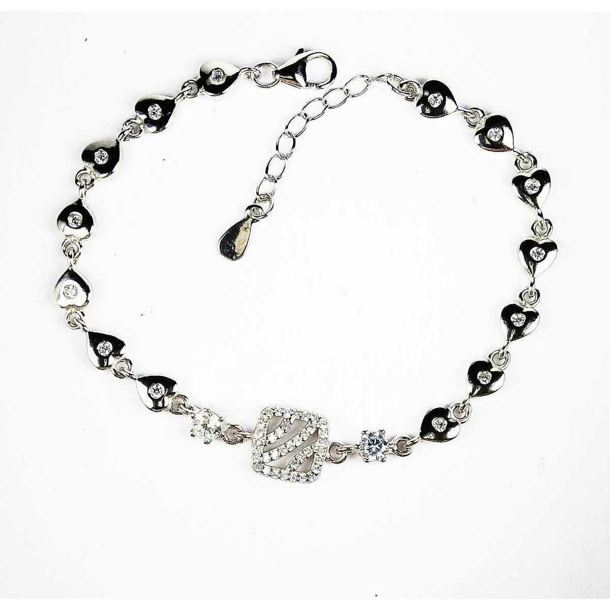 Fancy 925 Silver Ladies Bracelet With Hearts