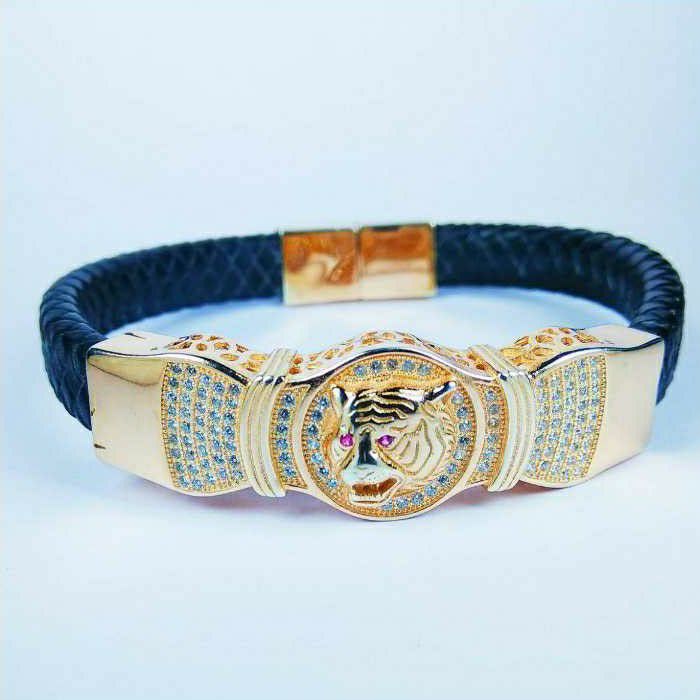 Fancy 925 Silver Gents Leather Bracelet With Tiger Face