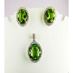 Green Stoned 925 Silver Pe925 Silver Pendant Set