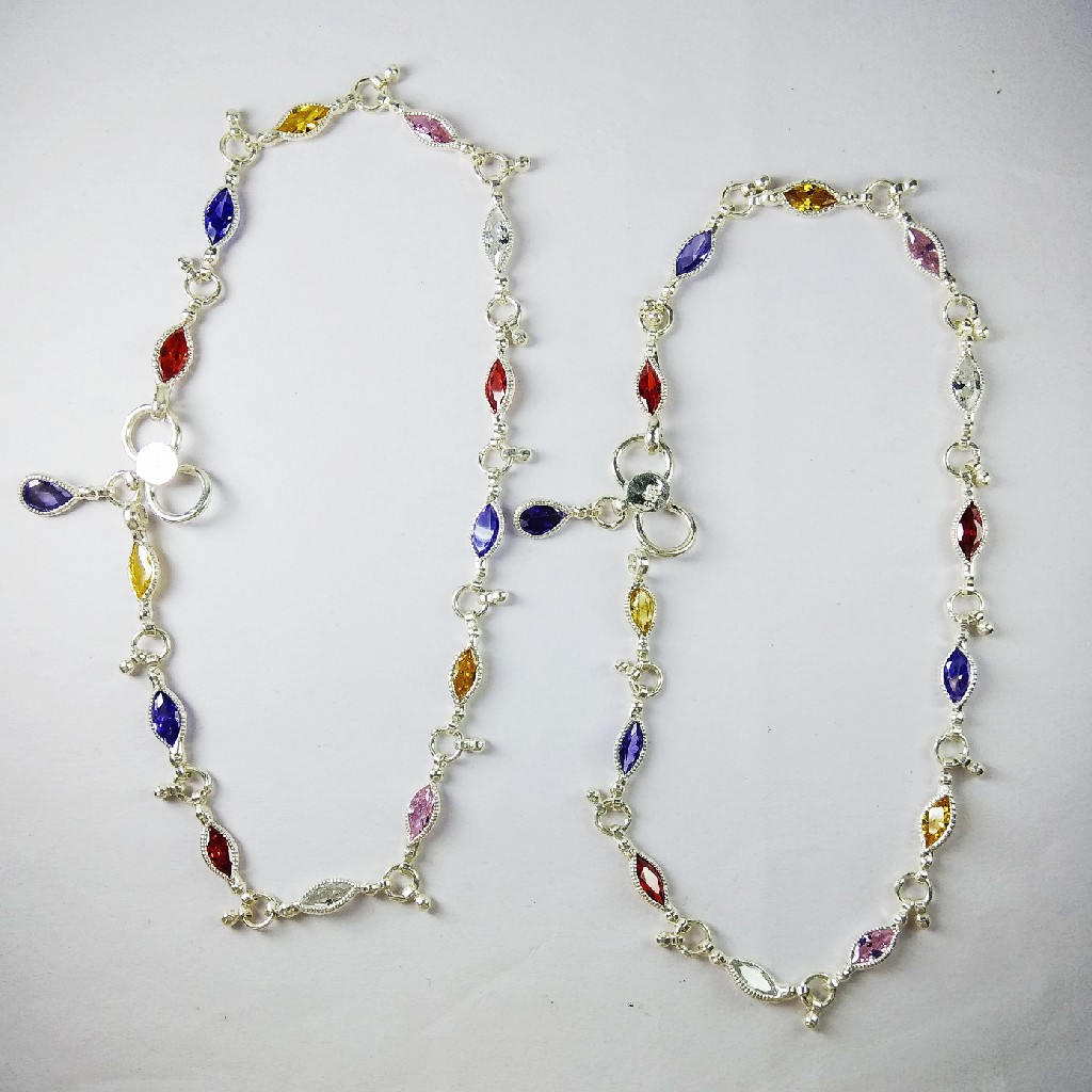 925 Silver Payal With Various Stones