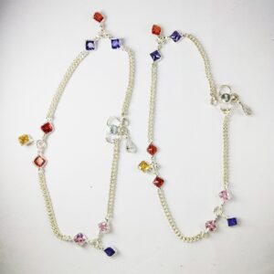 Light Weight 925 Silver Anklets With Multiple Stones