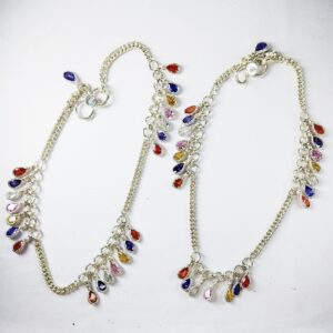 925 Silver Payal With Multivoloured Stones
