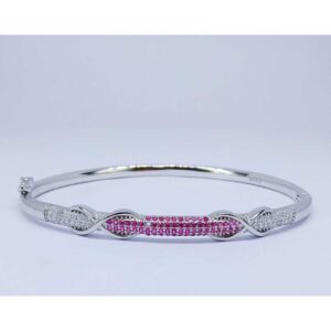 92.5 Sterling Silver Pink Stone Ladies Kada