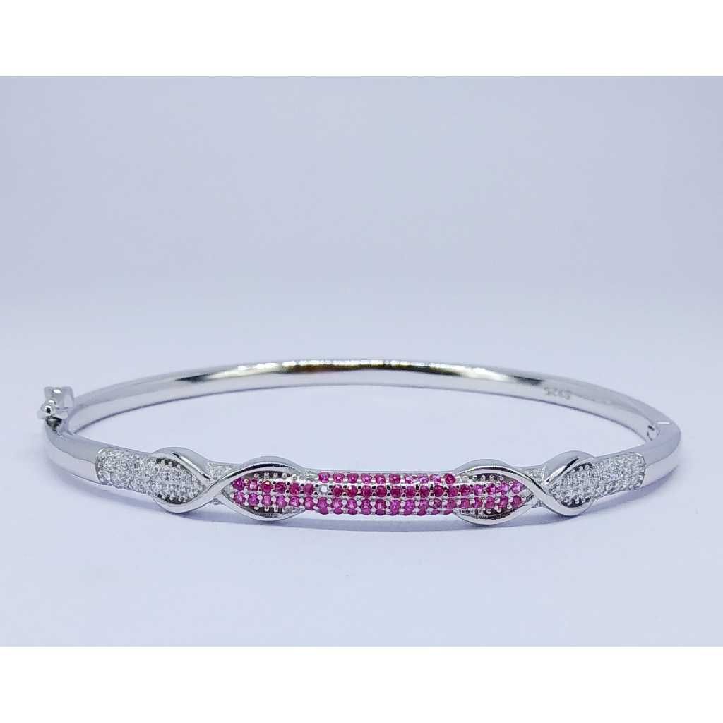 92.5 Sterling Silver Pink Stone Ladies Kada