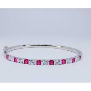92.5 Sterling Silver Pink Stone Ladies Kada Bracelet