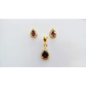 Fancy 22KT Gold Colored Stone Pendant Set
