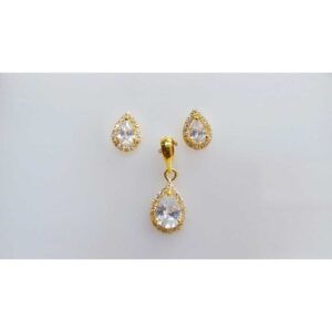 Fancy 916 Gold CZ Diamond Pendant Set