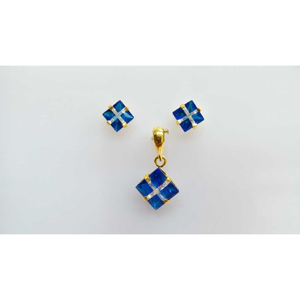 Fancy 916 Gold Colored Stone Ladies Pendant Set