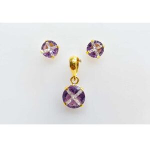 22KT Gold round Shape Colored Pendant Set