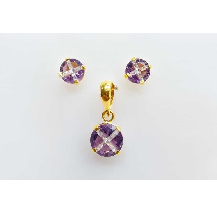 22KT Gold round Shape Colored Pendant Set
