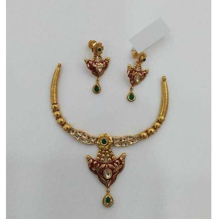 22K Gold Ladies Antique Jadtar Necklace Set
