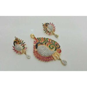 22KT Gold Ladies Indian Diamond Studded Pendant Set