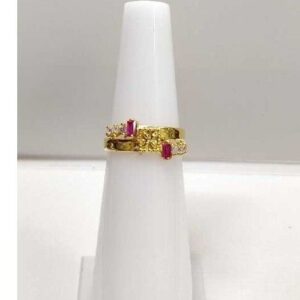 916 Gold Pink Stone CZ Poli Cross Ring