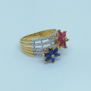 916 HM Gold Diamond Ring with Colour Stone MJ-R001