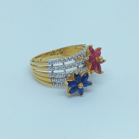 916 HM Gold Diamond Ring with Colour Stone MJ-R001 - Image 3