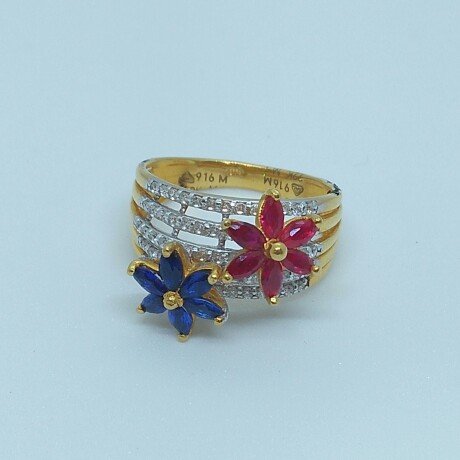 916 HM Gold Diamond Ring with Colour Stone MJ-R001 - Image 2