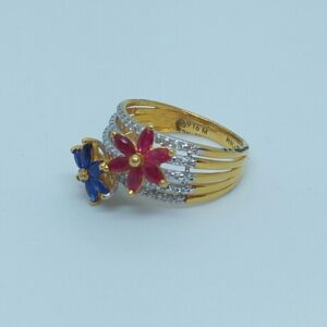 916 HM Gold Diamond Ring with Colour Stone MJ-R001