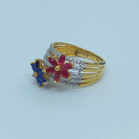 916 HM Gold Diamond Ring with Colour Stone MJ-R001