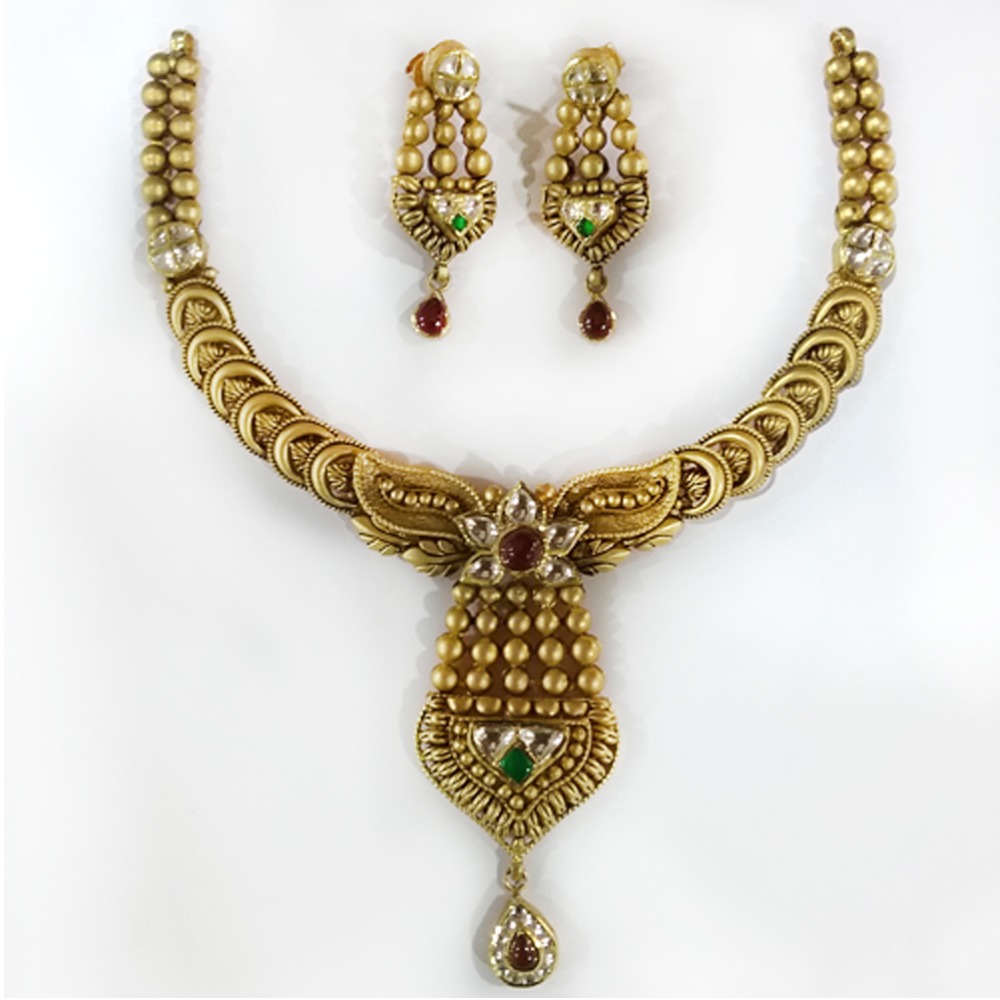 22KT Gold Antique Wedding Necklace Set MJ - N001