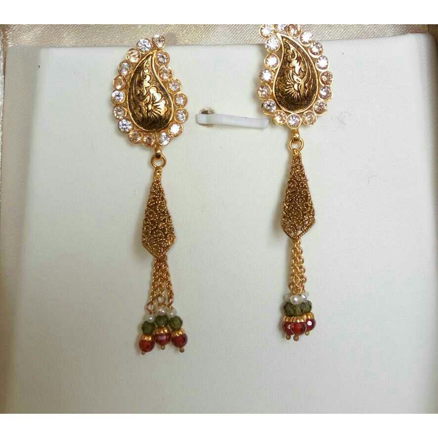 22KT Yellow Gold Ladies Indian Vertical Bridal Latkan Earrings