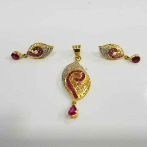 22KT Gold Fancy Pink Stone CZ Pendant Set