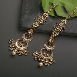 22k gold with kundan hair chain