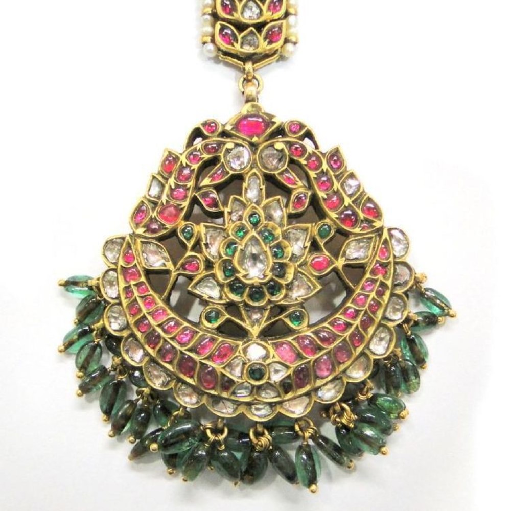 22k gold kundan wedding hair chain