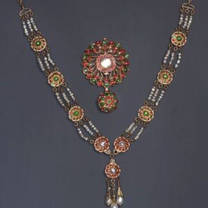 916 gold antique jadtar with pearl necklace set