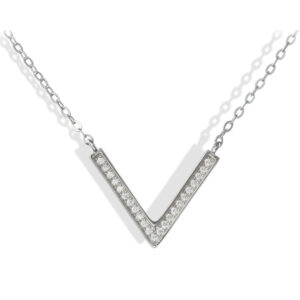 Silver and cubic zirconia v-shape necklace.
