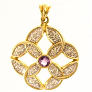 9ct Gold Amethyst & Zirconia Pendant