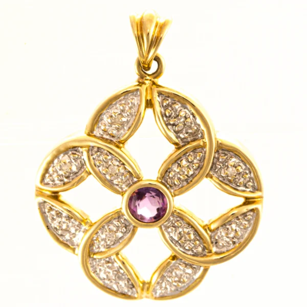 9ct Gold Amethyst & Zirconia Pendant