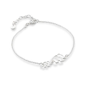 Silver bracelet with mother and baby elephant charm.
