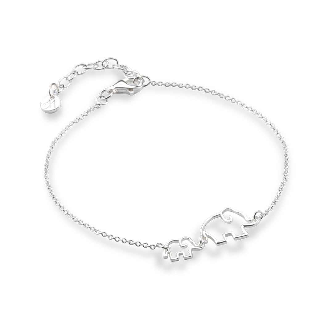 Silver bracelet with mother and baby elephant charm.