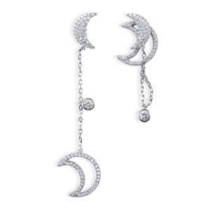 Silver and cubic zirconia moon earrings.