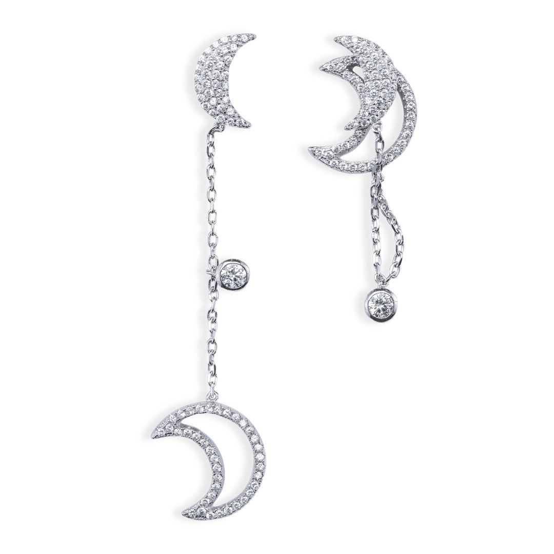 Silver and cubic zirconia moon earrings.