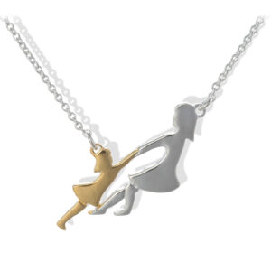 Silver and gold-plated silver necklace with dancing mother and daughter charm.