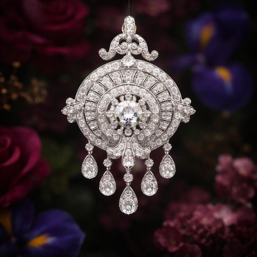 Antique 16cts Old Mine Cut Diamond Tassel Fringe Pendant come Brooch